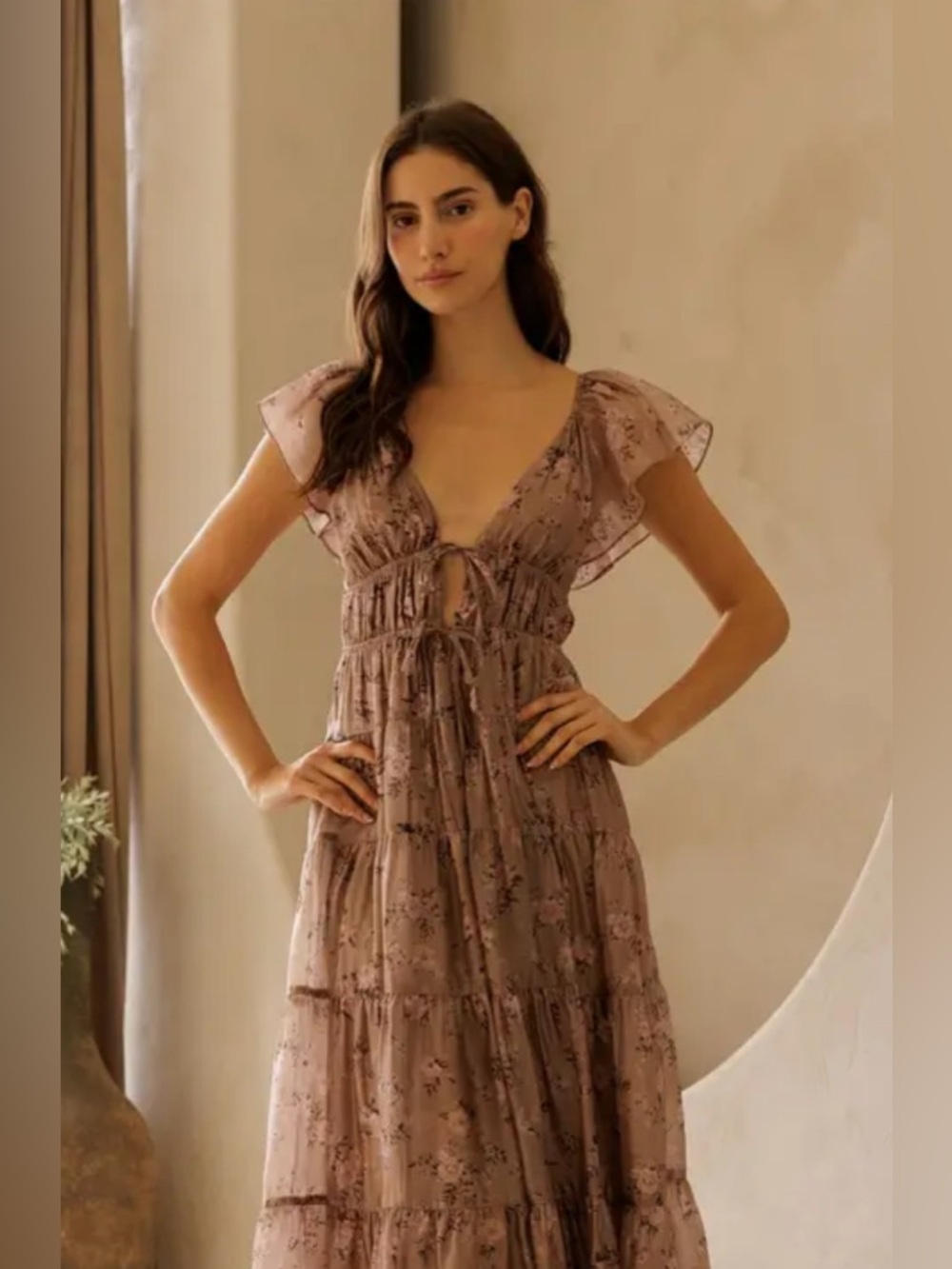 NWT. Ultra Flirt Brown Floral Maxi Dress